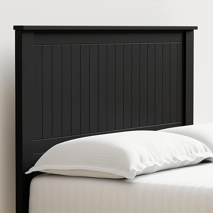 Glenwillow Home Wainscott Wood Panel Headboard in Black - Full Size