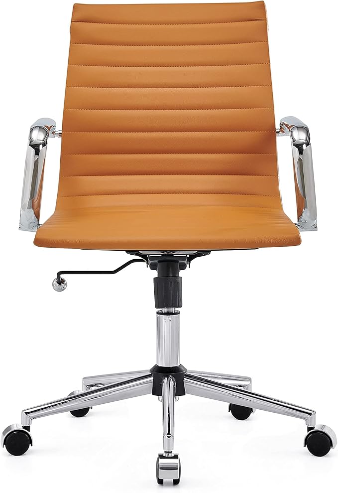 COROCC Office Desk Chair Modern Conference Room Task Chairs Leather Computer Swivel Excutive Ribbed Ergonomic Rolling Comfortable Chair for Home Office