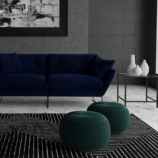 SIMPLIHOME Grafton Transitional Round Pouf in Teal Velvet Fabric for the Living Room, Bedroom and Kids Room