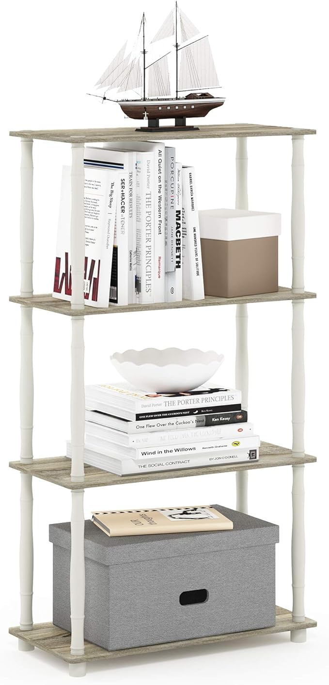 Furinno Turn-N-Tube 4-Tier Multipurpose Shelf Display Rack, Classic Tubes, Sonoma Oak/White