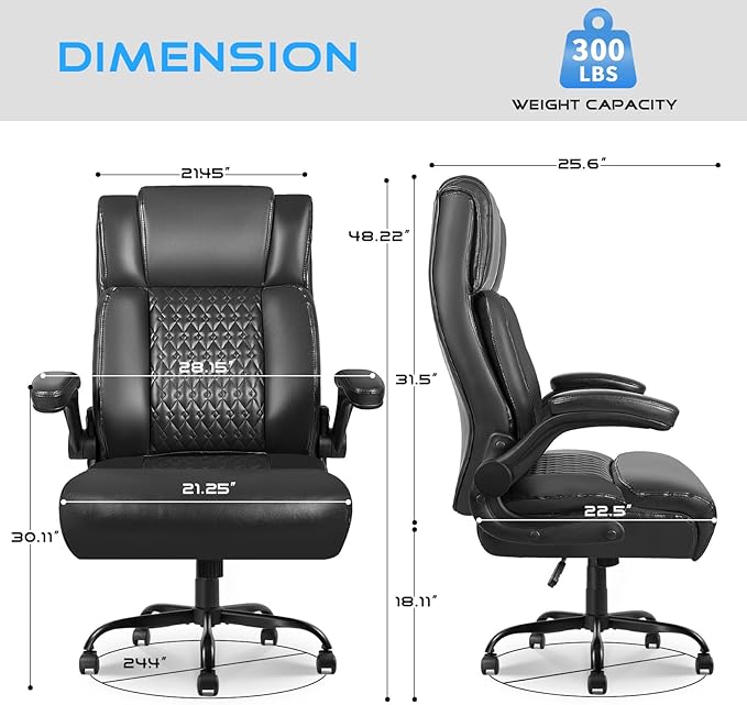 VITESSE Executive Office Chair,Heavy Duty Chair with Flip up Armrest,Ergonomic High Back Computer Gaming Chairs Home Office 400lbs, Big and Tall Office Chair with Lumbar Support(Black)