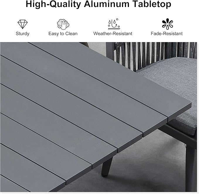 PURPLE LEAF 9 Pieces Outdoor Dining Set with Patio Aluminium Dining Table and Wicker Rattan Chairs Modern Furniture Cushions Sets for Backyard Indoor Decor Kitchen Grey