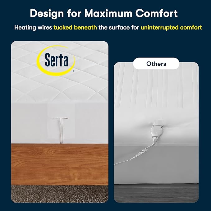 Serta Multi-Zone Heated Mattress Pad – Single Controller for Personalized Body & Foot Warmth, 10 Heat Settings, Auto Shut-Off, Soft Microfiber, Machine Washable, 15" Deep Pocket – Twin Size