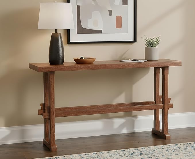 chairus 59" Long Console Table Farmhouse Narrow Sofa Table with Crossbar Solid Wood Entryway Table for Living Room/Hallway/Entrance, Walnut