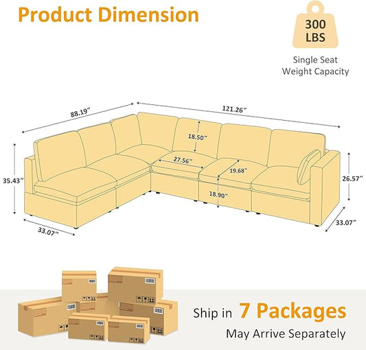 VANOMi Modular Sectional Sofa, Convertible Sofa Couch Modular Sofa with Ottoman, Sectional Sofas for Living Room Small Apartments