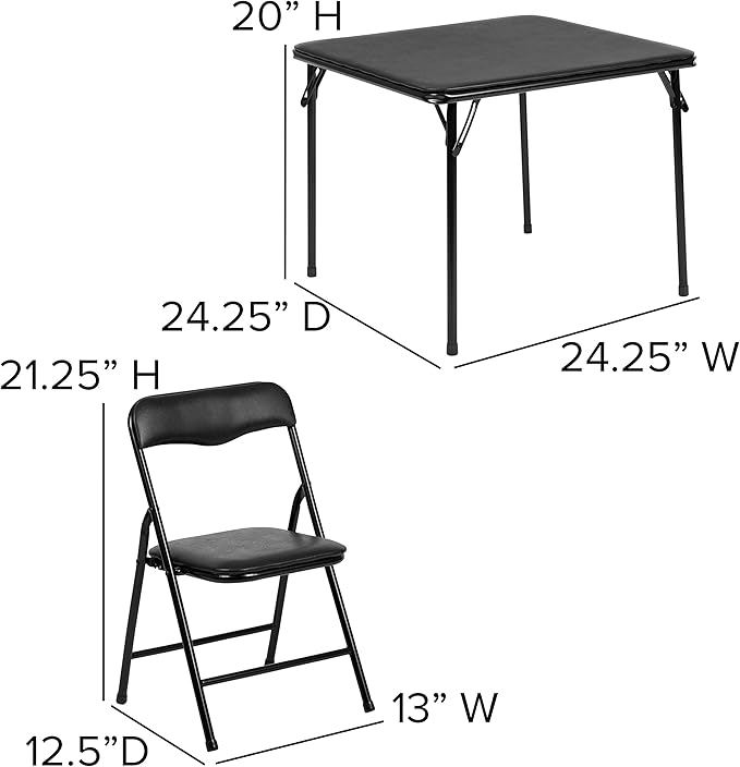 Flash Furniture Mindy Kids 3-Piece Folding Table and Chairs Set for Daycare and Classrooms, Children's Activity Table and Chairs Set, Black
