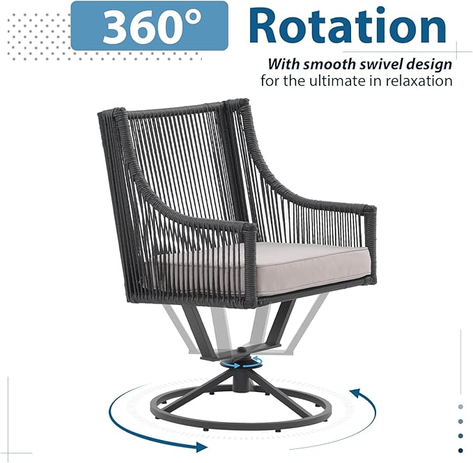 JOIVI Outdoor Swivel Patio Chair Set of 2, Rattan Dining Chairs with Armrest and Cushions, Outdoor Swivel Chair with Iron Frame for Garden, Lawn, Porch, Balcony
