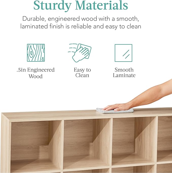 Best Choice Products 8-Cube Storage Organizer, 11in Shelf Opening, Bookcase, Display Shelf, Customizable w/ 3 Removable Back Panels – Light Oak