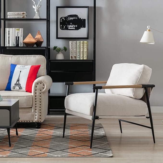 DUOMAY Mid-Century Modern Accent Chairs Set of 2 - Soft Linen Upholstered Lounge Reading Chair for Bedroom - Comfy Lightweight Livinig Room Chairs - Beige