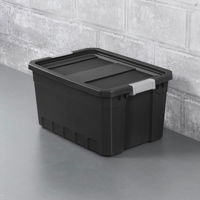 Sterilite 24-Pack Plastic Storage Bins with Lids, Stackable Containers, 19 Gallon, Black