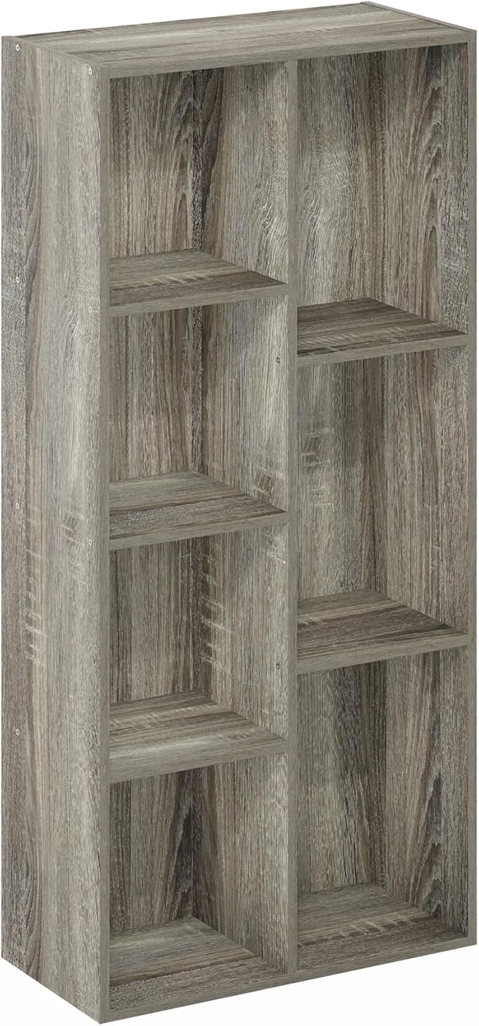 Furinno LUDER Book Shelf, 7-Cube Bookshelf, Bookcase, 9.4 x 19.5 x 41.7, for Living Room, Bedroom, Home Office, French Oak