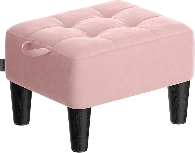 SONGMICS Foot Stool with Legs, Small Footstool Ottoman, Velvet Seat with Thick Cushion, for Living Room, Bedroom, Entryway, 330 lb Weight Capacity, Jelly Pink ULOM501R01