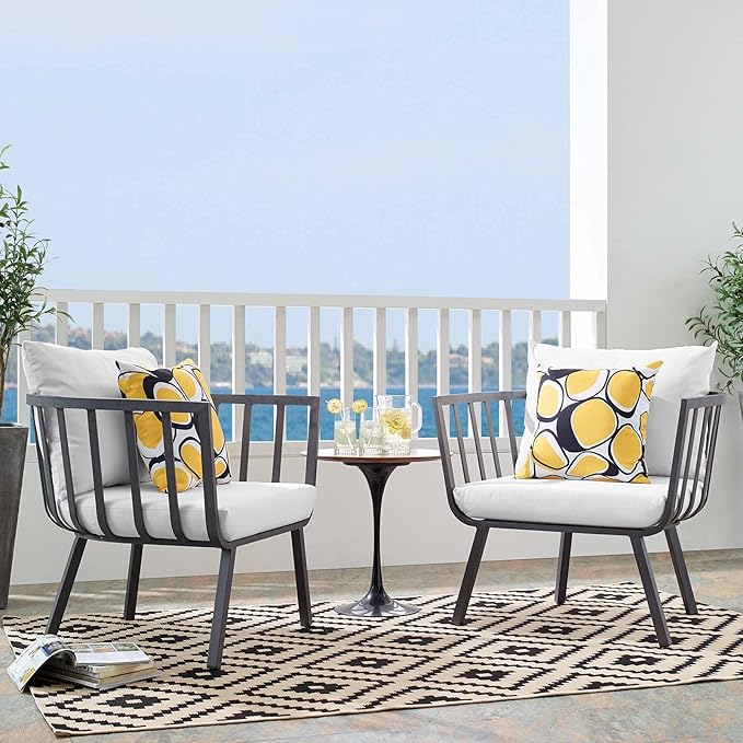 Modway Riverside Outdoor Furniture, Two Armchairs, Gray White