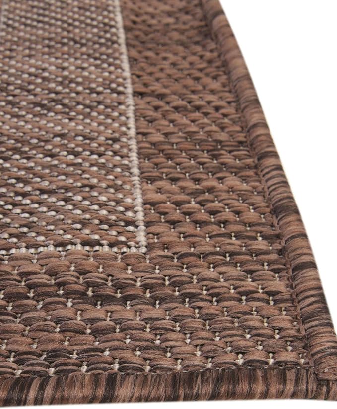 Unique Loom Outdoor Border Collection Area Rug - Soft Border (2' x 8' Runner, Brown/ Ivory)
