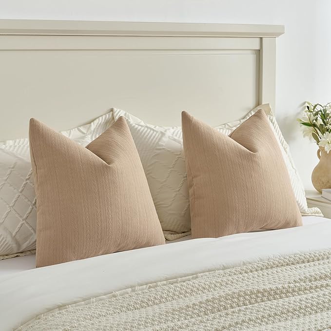 FUTEI Khaki Decorative Throw Pillow Covers 18x18 Inch Set of 2,Soft Cozy Wheat Ear Striped Patterns Cushion Cases,Modern Home Decor for Couch Bed Living Room