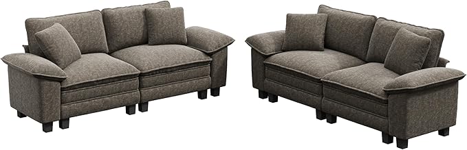PHI VILLA Cloud Modular Couches Sets, 2 Pieces Sectional Loveseat Sofa Set, 4-Seater Comfy Couch for Living Room Apartment, Chenille Fabric, Smoky Grey
