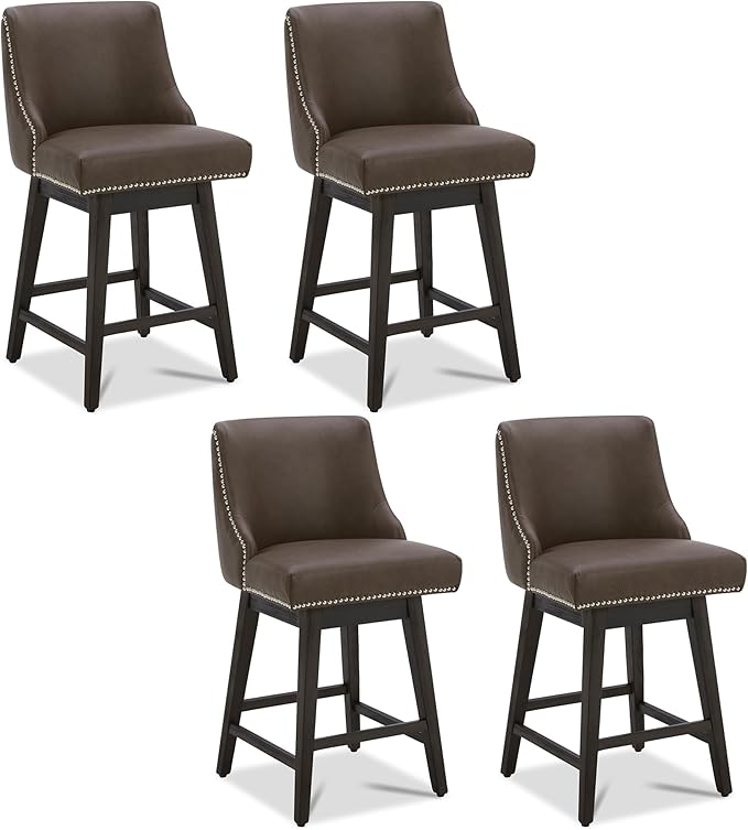 CHITA Counter Height Swivel Bar Stools Set of 4, FSC Certified Upholstered Counter Stools, Modern Swivel Barstools with Wood Legs for Kitchen Island, 26" Seat Height, Faux Leather in Chocolate