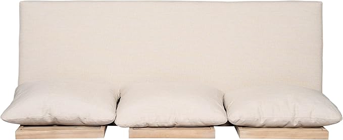 Christopher Knight Home Topia Acacia Wood Outdoor 3 Seater Sofa with Cushion, Wooden Patio Sofa Couch with Cushion, Comfy Armless Cloud Sofa Couch, Patio Furniture Sofa Set, Light Wash+Beige