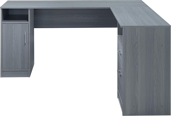 Techni Mobili Functional L-Shaped Computer Desk with storage, L is 59.5" wide x 59.5" Long, Grey