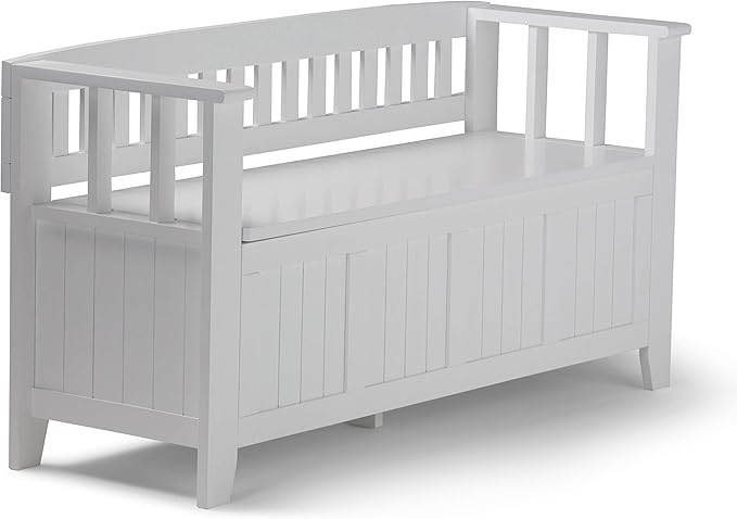 SIMPLIHOME Acadian Entryway Storage Bench - 48 inch Wide Solid Wood Hallway Seat in White, Transitional Bench for Entryway or Living Room with Lift-Up Lid and Spacious Storage