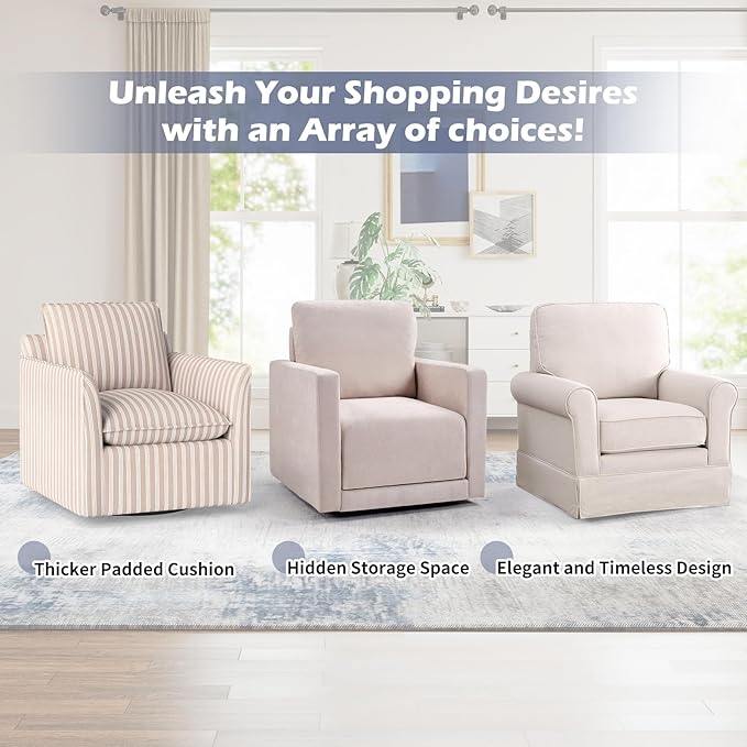 INZOY Swivel Accent Chair Set of 2, Comfy 360° Swivel Chair with Hidden Storage, Upholstered Chenille Square Chair for Living Room Bedroom Small Spaces, Fully Assembled, Beige
