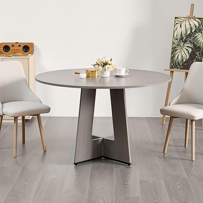 VEVOR Round Dining Table, 47 inch Wood Table for 4-6 Person, Farmhouse Circle Dinner Furniture, Rustic Leisure Tables with Thick Wooden Legs, for Home Kitchen Living Room, Grey (Only Table)