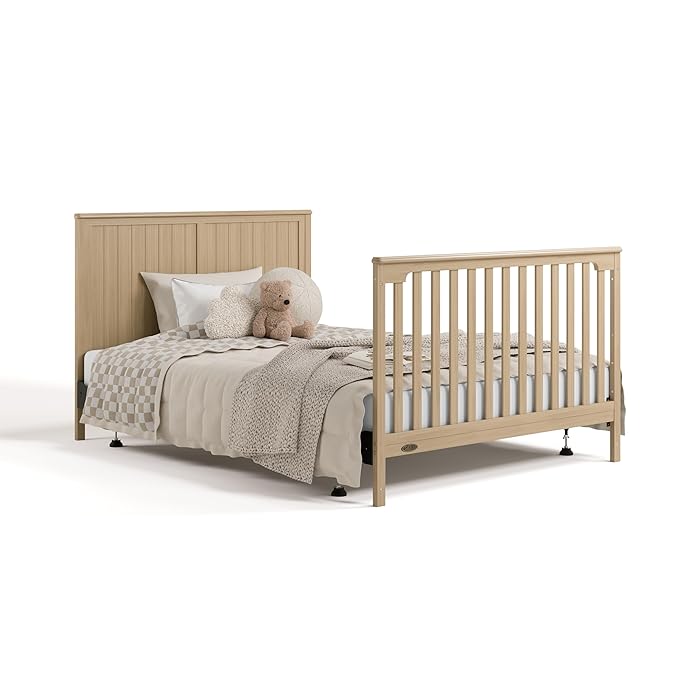 Graco Hadley 5-in-1 Convertible Crib & Changer (Driftwood) – GREENGUARD Gold Certified, Fits Standard Crib Mattress, Converts to Toddler Bed and Full Bed, 4 Adjustable Mattress Heights