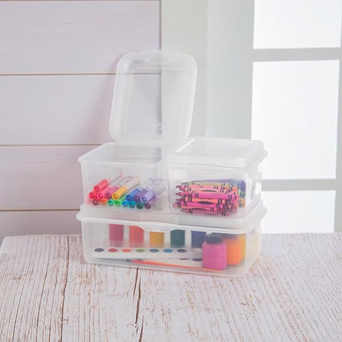 Sterilite 48-Pack Square Small FlipTop, Clear Plastic Storage Box with Hinged Lid - Stackable Multipurpose Organizer for Art and Craft Supplies, Accessories, Photos & CDs, Home or Office Use