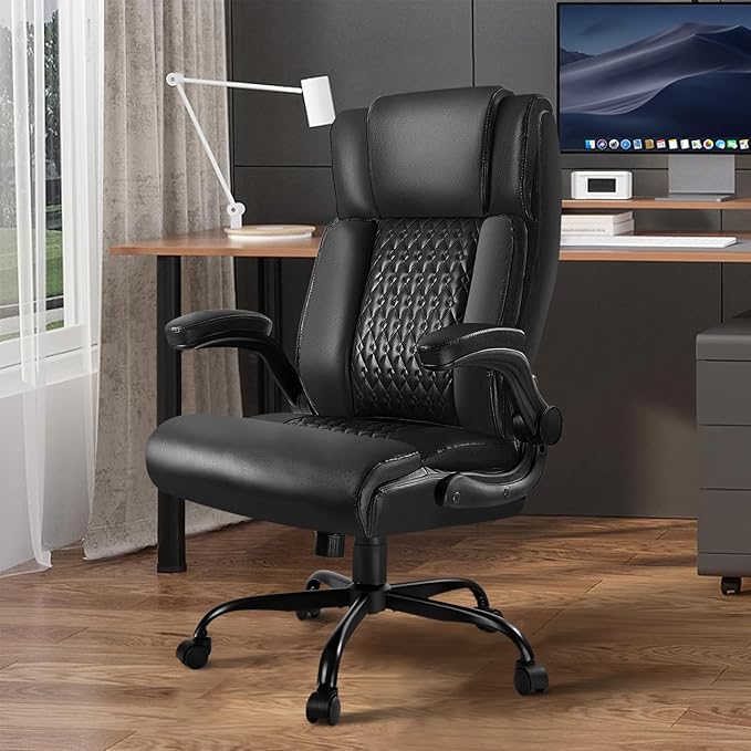 VITESSE Executive Office Chair,Heavy Duty Chair with Flip up Armrest,Ergonomic High Back Computer Gaming Chairs Home Office 400lbs, Big and Tall Office Chair with Lumbar Support(Black)