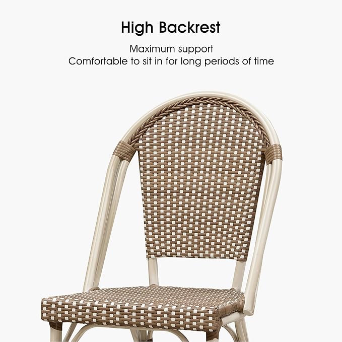 PURPLE LEAF French Bar Stool Set of 4 White Print Finish Patio Bar Stools with Back Rattan Bar Chairs Wicker Bar Height Stool 30" with Footrest Kitchen Island Stools Outdoor Barstool Brown