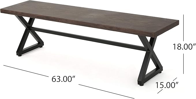 Christopher Knight Home Rolando Outdoor Aluminum Dining Bench with Steel Frame, Brown / Black