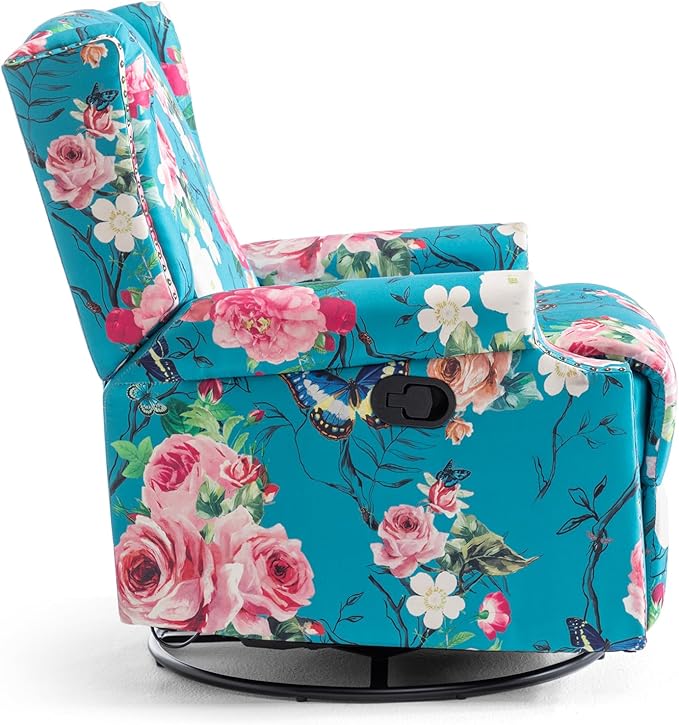 UIXE Swivel Rocker Manual Recliner Chairs Set of 2, Wingback Swivel Glider Fabric Nursery Reclining Sofa Chair, High Back Upholstered Arm Chair for Living Room Bedroom - Peacock Blue