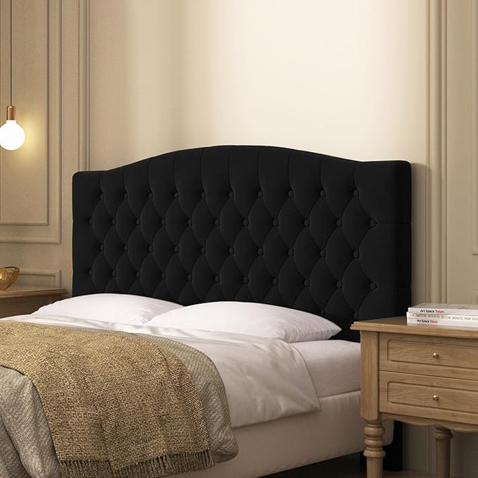 Velvet Upholstered Headboard Queen/Full Size Latest Model Wall Mount, Bed Frame Mount, Featuring High-Density Sponge Padding, Luxury Texture Easy Assembly Comfort and Style-Black