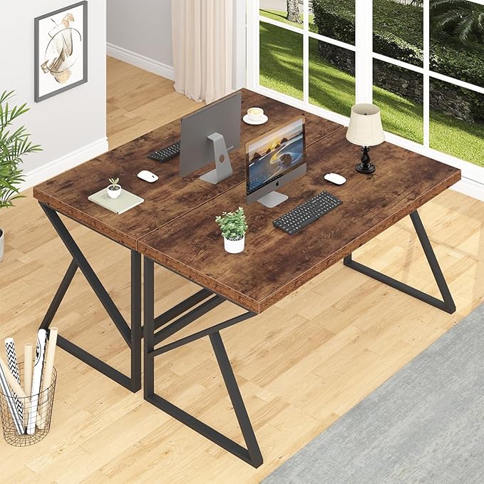 HSH Rustic Computer Desk, Large Executive Writing Study Work Desk for Home Office, Industrial Metal Wooden PC Laptop Long Desk Workstation, Modern Bedroom Living Room Table, Rustic Brown, 60 Inch