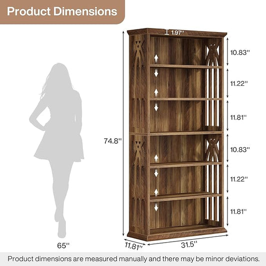 Tribesigns 6-Tier Bookshelf, 75-Inch Tall Bookcase, Large Bookshelves and Bookcases Freestanding Display Shelves, Wood Book Shelf for Living Room, Home Office, Bedroom, Brown