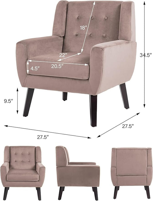 Accent Chair, Modern Velvet Arm Chair for Living Room, Bedroom, Comfy High-Resilient Sponge Reading Chair for Small Spaces (Velvet Silk Pink, Set of 1