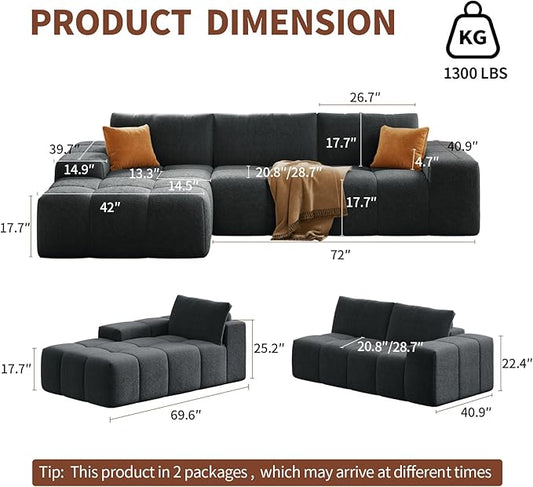 Combet Modern L-Shaped Sectional Sofa, Modular Living Room Couch, Blue Fabric Upholstery, Contemporary Design for Home, Office (Black, Left Facing Chaise)