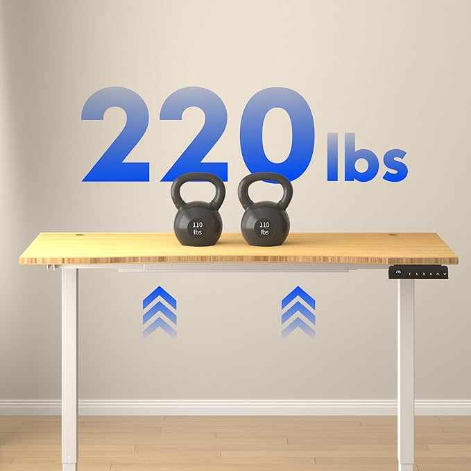 FLEXISPOT E3 Bamboo Dual Motor 55x28 Inch Electric Height Adjustable Standing Desk Whole-Piece Board Desk Sit Stand Up Desk (White Frame + Bamboo Curved Desktop)