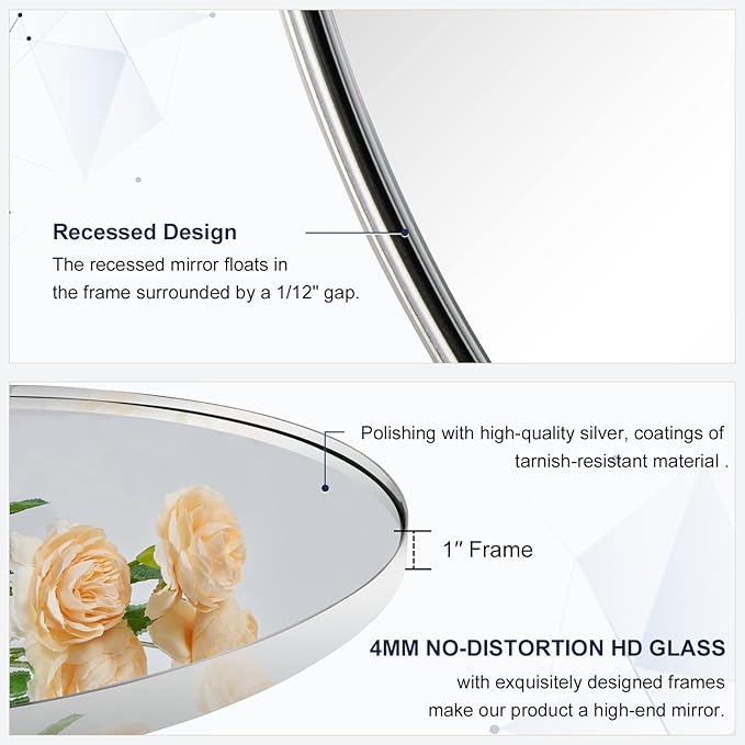 ANDY STAR Chrome Oval Mirror for Bathroom, 20x33 Inch Pill-Shaped Chrome Mirrors for Wall in Thin Frame Deep 1’’ Ideal for Limited Space