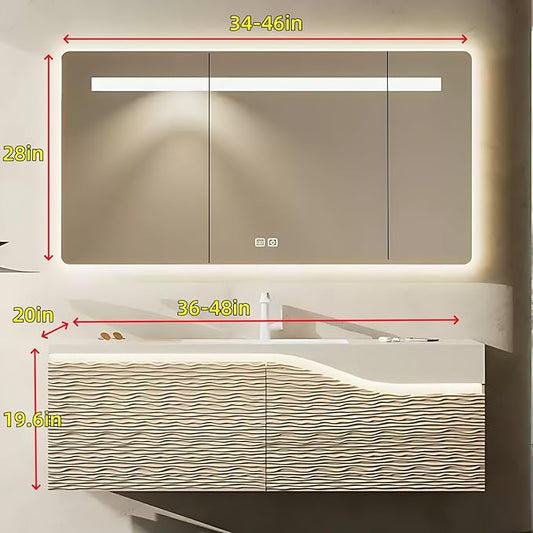 40in Elegant Modern Luxury Bathroom Vanity with Sink - Wall Mounted Solid Wood Cabinet & Smart LED Defogging Mirror | Single Sink Bathroom Cabinets