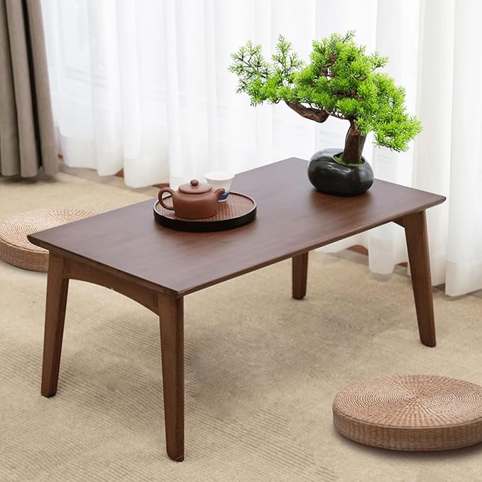 Wooden Folding Coffee Table No Assembly Low Collapsible Japanese Floor Table Small Spaces Tatami FoldableTable for Living Room Home Office (Walnut, Large)
