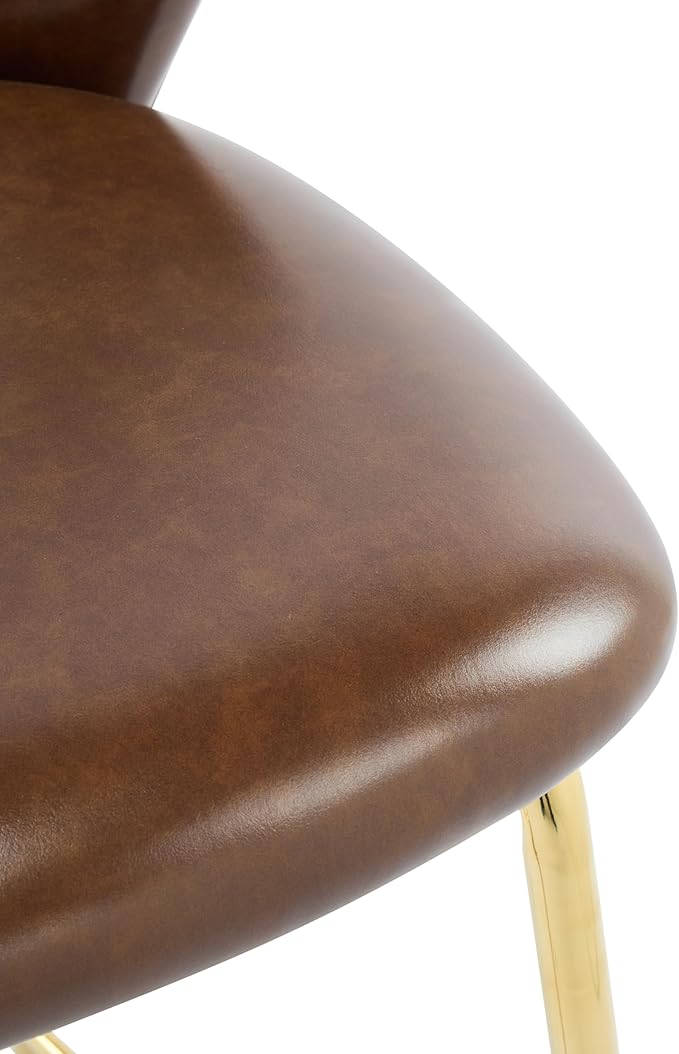 Christopher Knight Home Kira Indoor Upholstered Barstool with Metal Frame Set of 2, Bar Chairs Kitchen Stools, Comfy Faux Leather Bar Seating for Island Kitchen, 29.5''Seat Height, Dark Brown+Gold