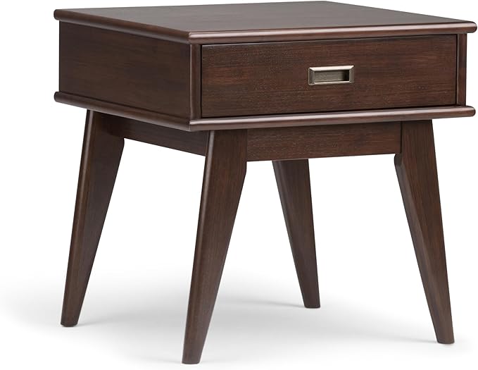 SIMPLIHOME Draper SOLID HARDWOOD 22 inch Wide Rectangle Mid Century Modern End Table in Medium Auburn Brown for the Living Room and Bedroom