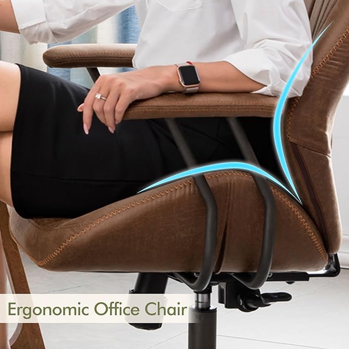 High Back Office Chair,Modern Swivel Office Chair,Brown Suede Fabric Gaming Chair,Height Adjustable Home Office Desk Chair with Lumbar Support