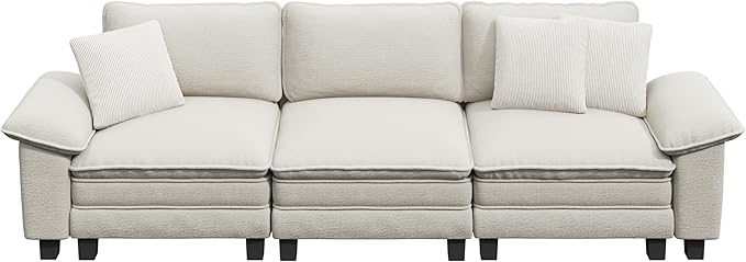 123" Cloud Modular Sectional Sofa, 3-Seater w/Deep Seat & Removable Arms, Plush Chenille for Living Room - Beige
