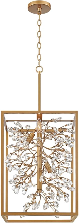 Possini Euro Design Carrine Light Brass Gold Pendant Chandelier Lighting 15 1/4" Wide Modern Clear Crystal Accents 4-Light Fixture for Dining Room House Home Foyer Kitchen Entryway Bedroom Living