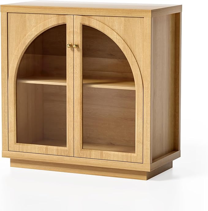 Sideboard Buffet Cabinet, Storage Cabinet with Adjustable Shelf Modular Accent Display Case with Acrylic Doors Console Table for Living Room Kitchen Entryway, Natural Oak
