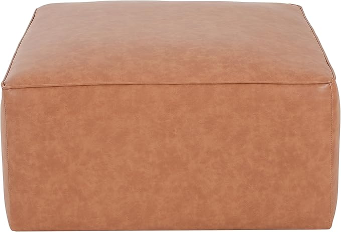 Christopher Knight Home Ellis Faux Leather Ottoman Footstool, Square Pouf Poufee Footrest Ottoman Large Seat, Modern Side Table for Living Room Bedroom Home Decor Gifts, Tan Brown