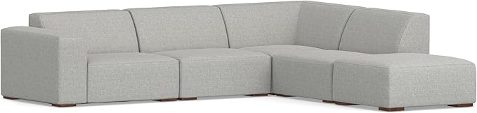 SIMPLIHOME Rex Right Corner Sectional Modular Sofa and Ottoman Set in 100% Recycled Polyester Tightly Woven Performance Fabric, Pale Grey, 116-inch-wide L-Shaped Sofa and 34-inch-Wide Ottoman