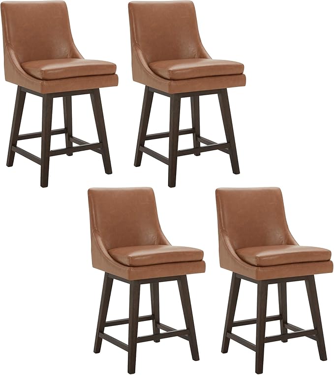 CHITA Counter Height Swivel Bar Stools Set of 4, FSC Certified Upholstered Faux Leather Barstool Chairs with Back, 26.8" H Seat Height, PU Leather in Retro Brown